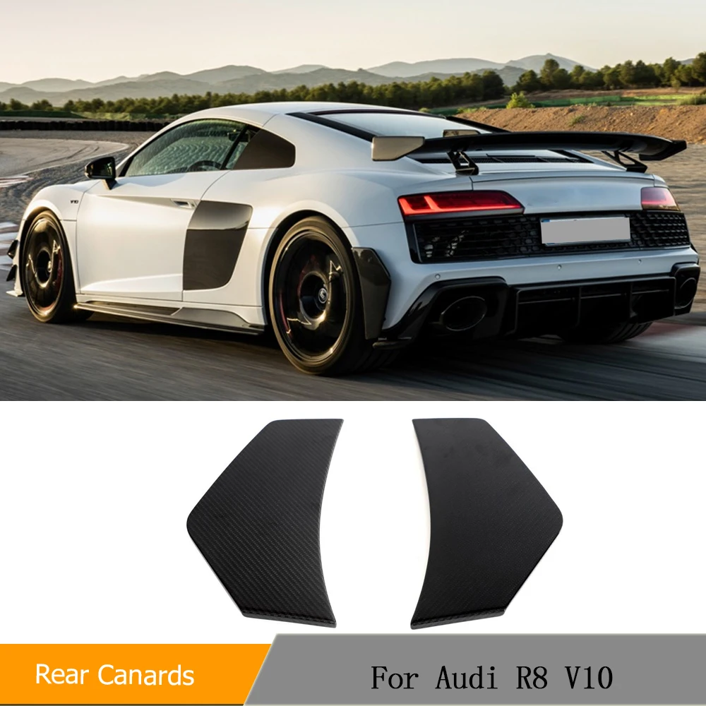 Car Rear Bumper Trims Canards Splitters Fins Spoiler for Audi R8 V10 2023 2PCS Car Sticker Rear Canards Dry Carbon