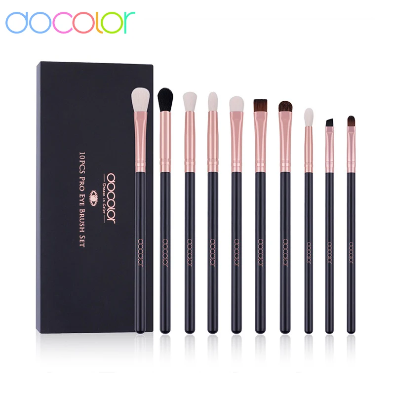 แปรงแต่งหน้า Docolor 10Pcs Professional แปรงแต่งหน้าอายแชโดว์ Eyeliner Eyebrow Brush Beauty Make Up ชุดแปรง