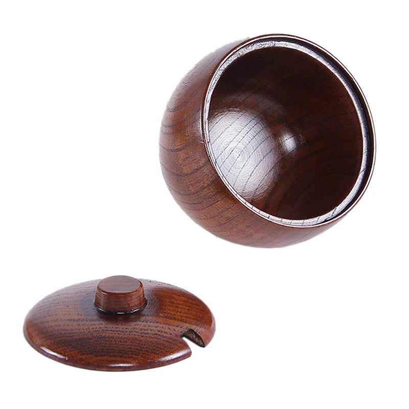 Solid Wood Spice Jar Sugar Bowl Salt Pepper Seasoning Box Japanese Style with and Lid Kitchen Tool