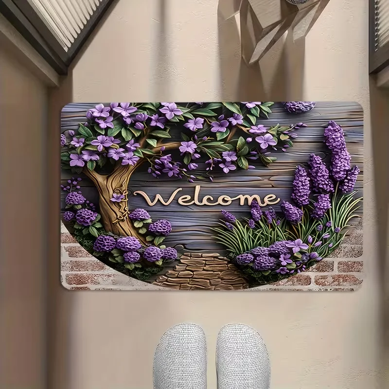 Welcome Stone Carving Design Doormat- Non-slip Rug Suitable for Living Room Bedroom Kitchen Office and Vacation Home Decoration