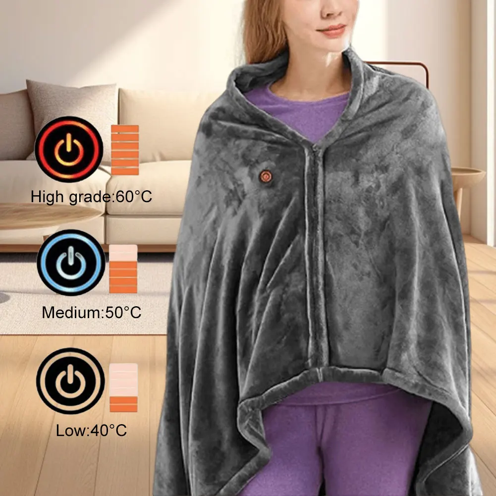 USB Electric Heated Blanket Portable Coral Velvet Body Warmer Blanket 3 Heating Levels Fleece Heated Blanket for Home and Office