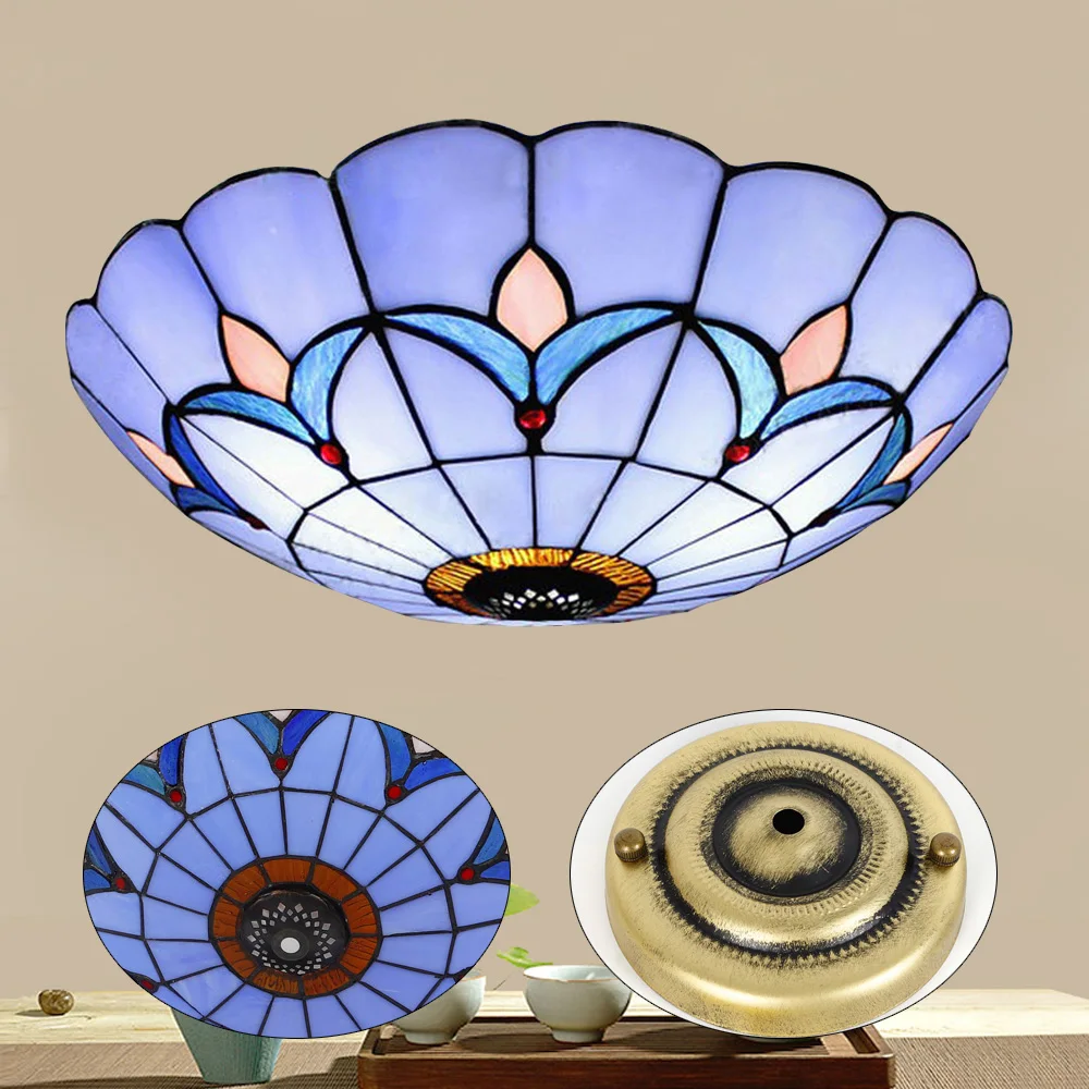 Imagem -04 - Luz de Teto Led Vintage Vitral Flush Mount Lamp Art Decor Luminária para Sala de Estar Quarto Luz em Casa