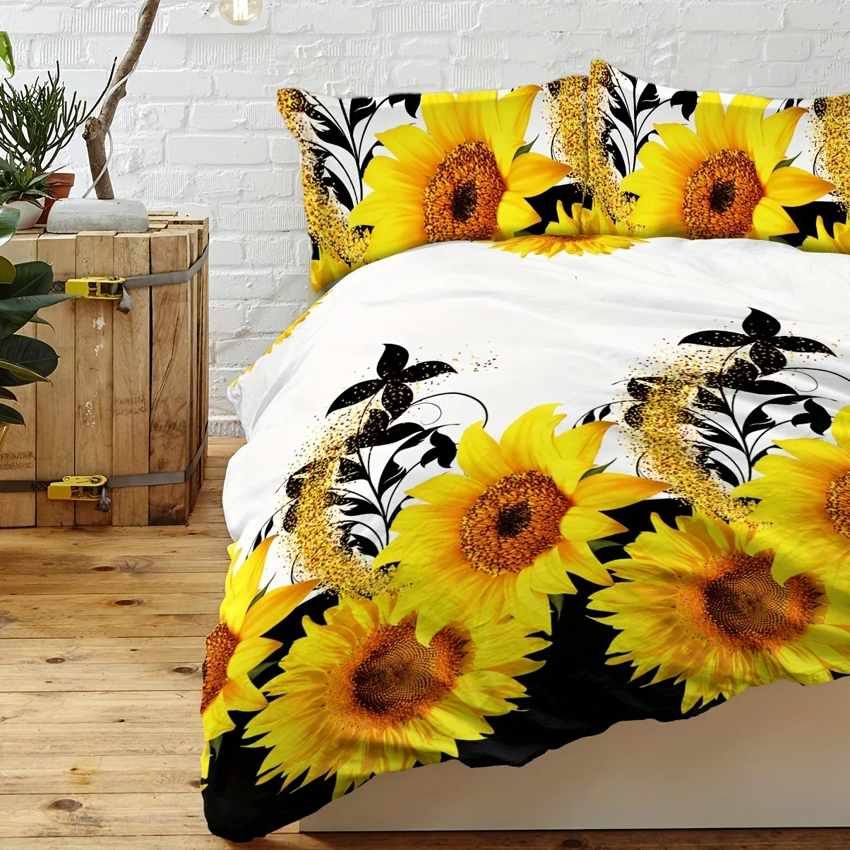 3 Pcs Sunflower Pattern Duvet Cover Set - Lightweight And Easy To Clean Bedding - Comfortable And Soft Pillowcases