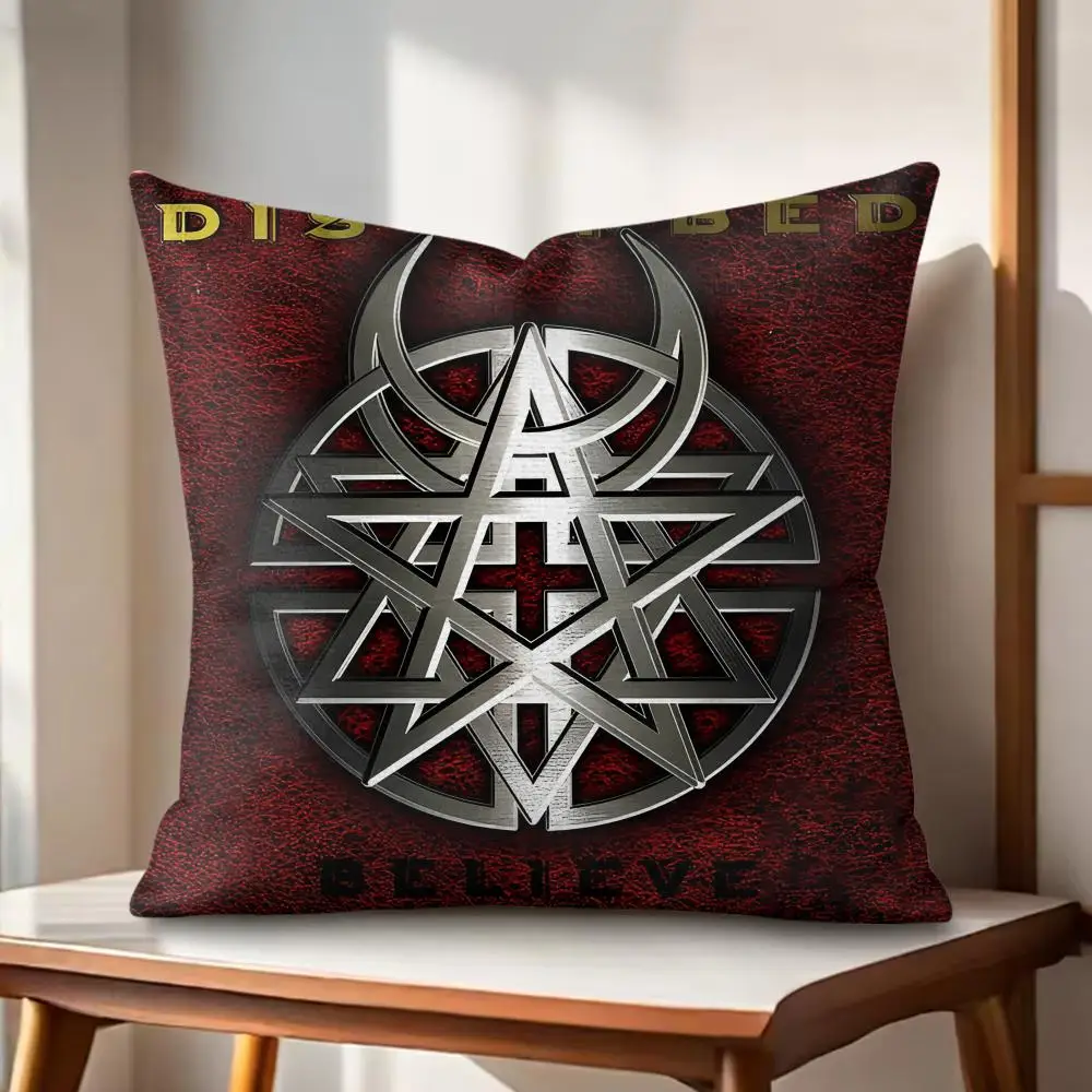 Metal D-DisturBedS Band Cushion Cover Eco Linen Pillow Case Double-Sided Print Breathable Durable Zipper Home Decor Gift