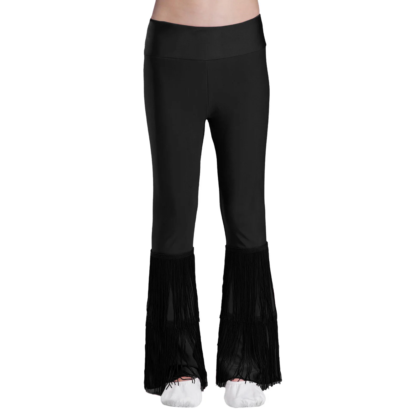 

Girls Casual Pants Flare Trousers Tassel Bell-Bottom Gymnastics Fitness Ballet Dance Pants For Children Modern Salsa Dancewear
