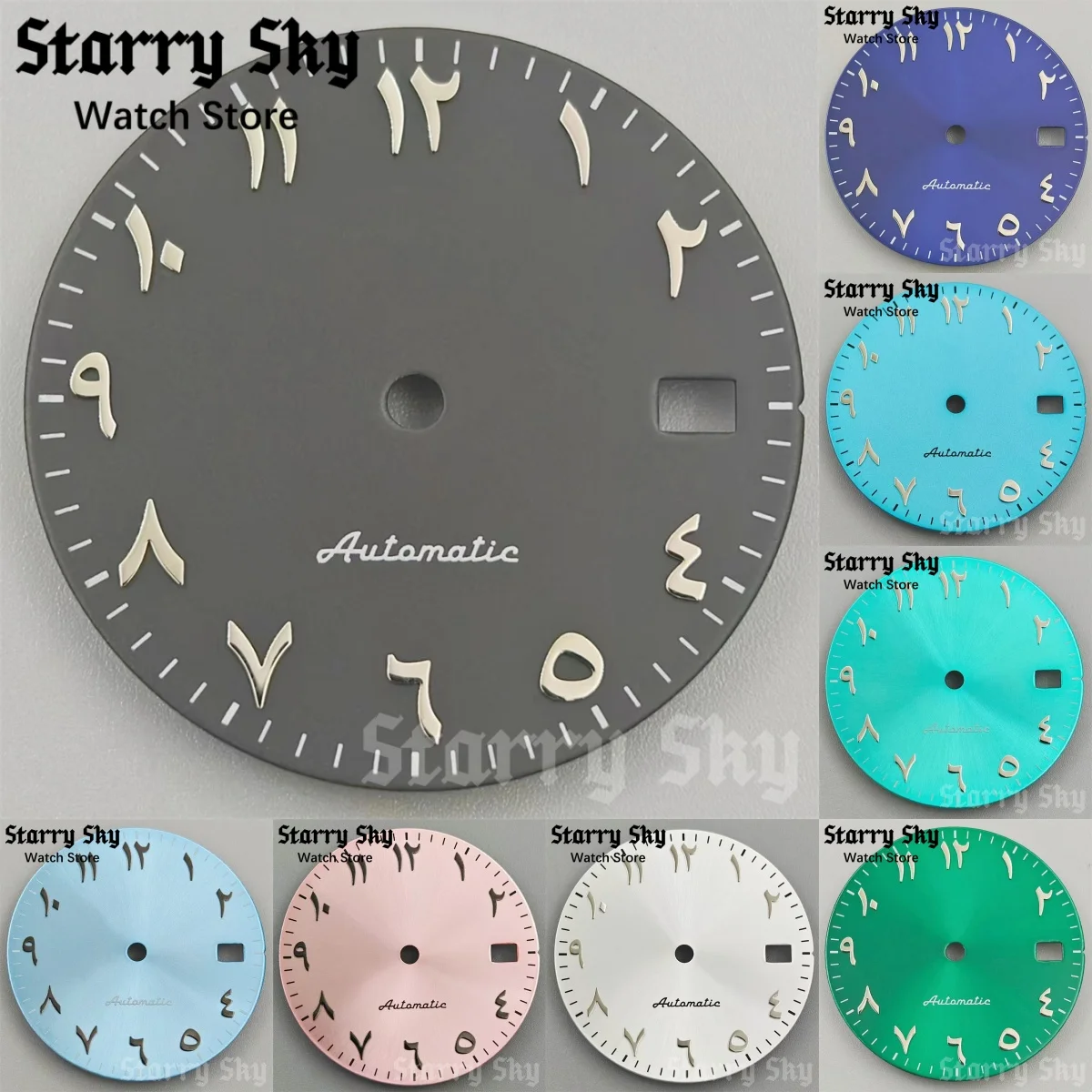 

Звездное небо 29 мм арабский алфавиз Sunburst дата циферблат без светящегося подходит для NH35A аксессуары для часов с автоматическим механизмом