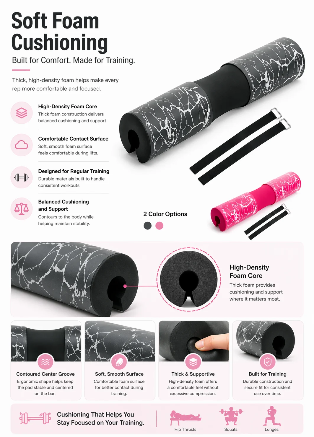 Hantelbank-Schaumstoffpolster mit Nacken- und Schulterstütze und Gurten für Hip Thrusts, Ausfallschritte, Gewichtheben, Gym-Workout, Training und Fitness-Sets – Detail 6