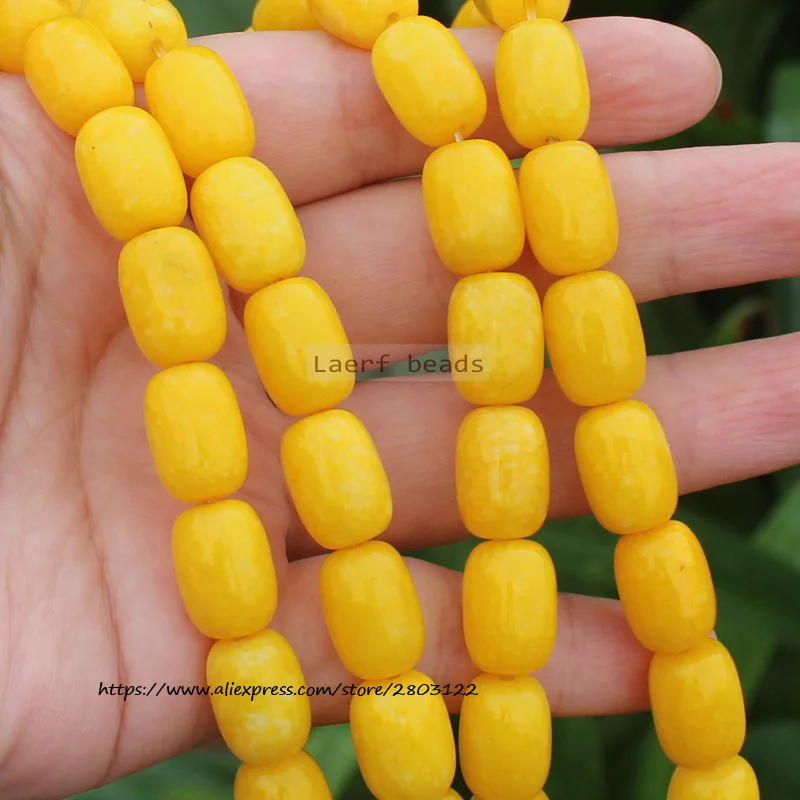 Natural Yellow jades Drum/Rondelle Shape Loose Beads 15