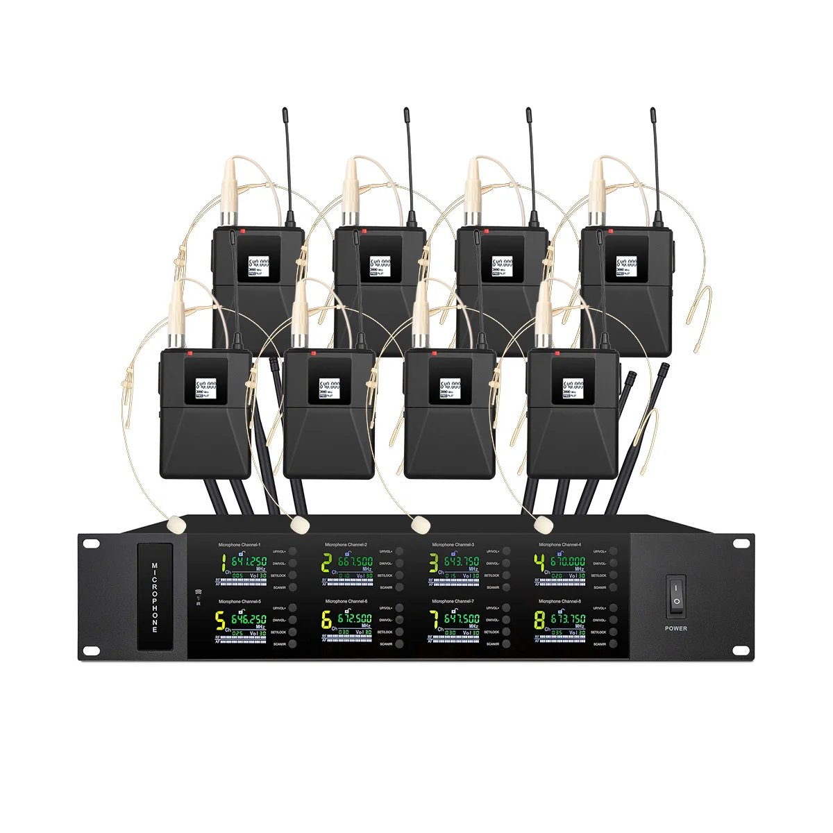 MX108-R6 Series UHF 8 Channels Wireless Microphone Conference Microphone System With Skin Color Headset Mic