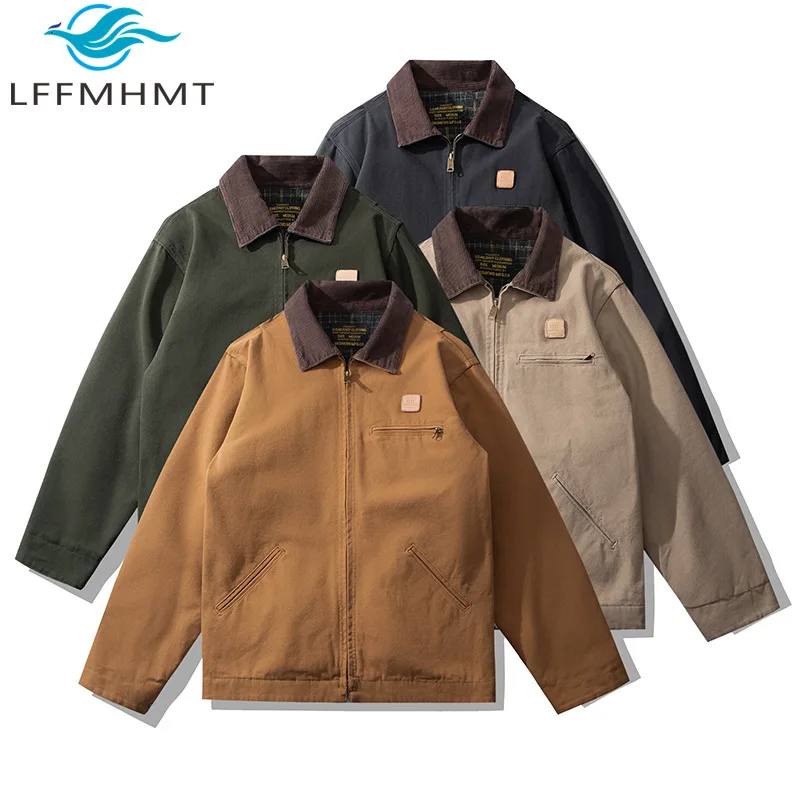 100% Cotton Good Quality Thicken Men's Jacket Spring Fashion Long Sleeve Solid Color Patchwork Loose Casual Canva Premium Coats