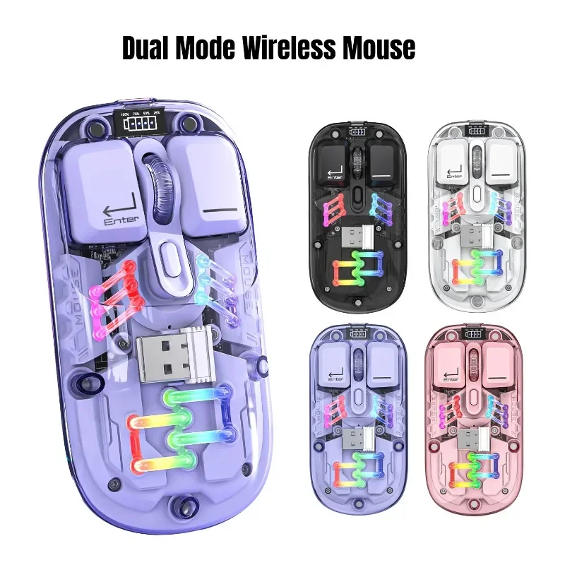 EOENKK T200 Dual mode Transparent Wireless Mouse 2.4G/ Bluetooth 5.0 Rechargeable magnetic design RGB lighting wireless mouse