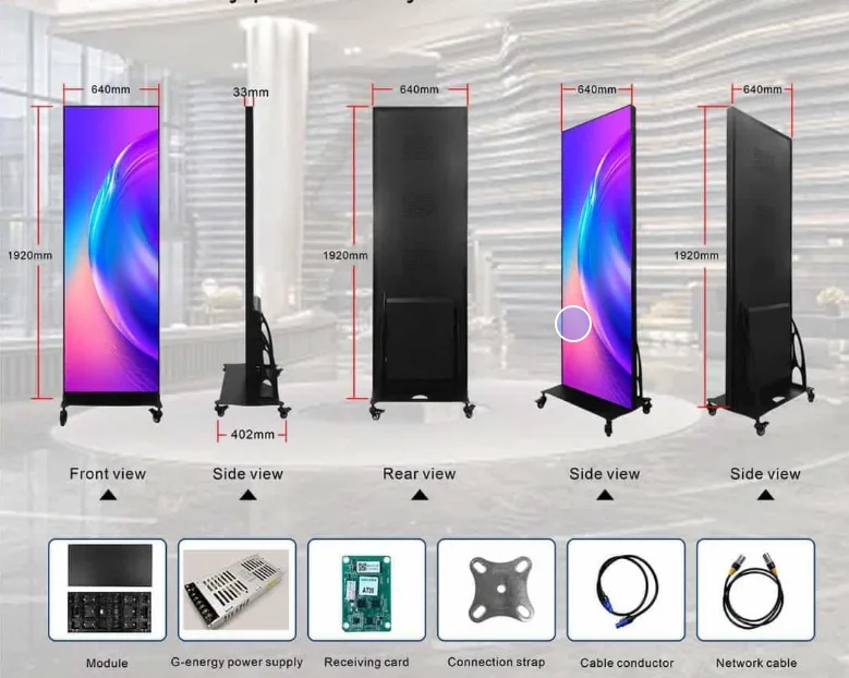 Layar LED iklan portabel, papan reklame digital, layar iklan bertenaga baterai, layar LED poster berdiri di lantai