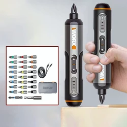 Worx 4V Mini Electrical Screwdriver Set WX240 Cordless Electric Screwdriver USB Handle with 26 Bit Set Drill Power Tool