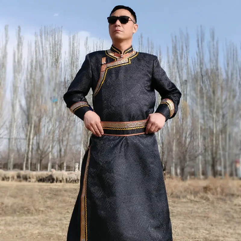 Men's long ethnic performance costumes and dance costumes Mongolian robe set