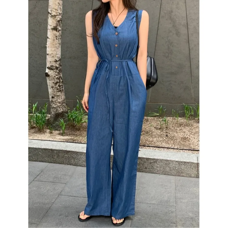 

Ele Slim Fit Svel Denim Jumpsuit Thin Lyocell Material Korean Sle Women's Faion Spring Autumn Winter Casual Wear