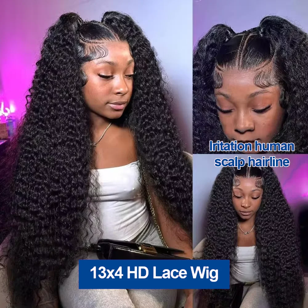 13x4 Water Wave Lace Front Human Hair Wig Loose Deep Wave HD Transparent Lace Frontal Wig 34 36 Inch Long Curly Wig For Women