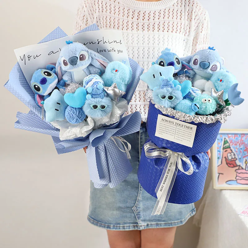 Disney Lilo And Stitch Doll Bouquet Led Light Tote Bag Fantasy Stitch Pop Ball New Doll Wool Girl Birthday Christmas Gift