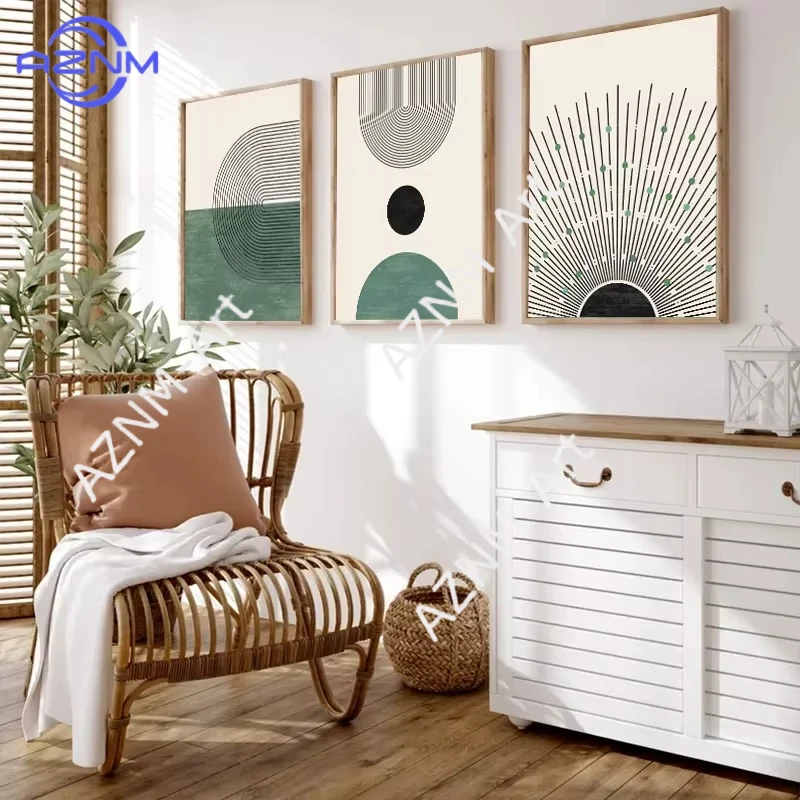 1PC/3PCS Boho Green Simple Art Wall Art Nordic Colour Block Light Print Canvas Painting Living Room Poster Decoration