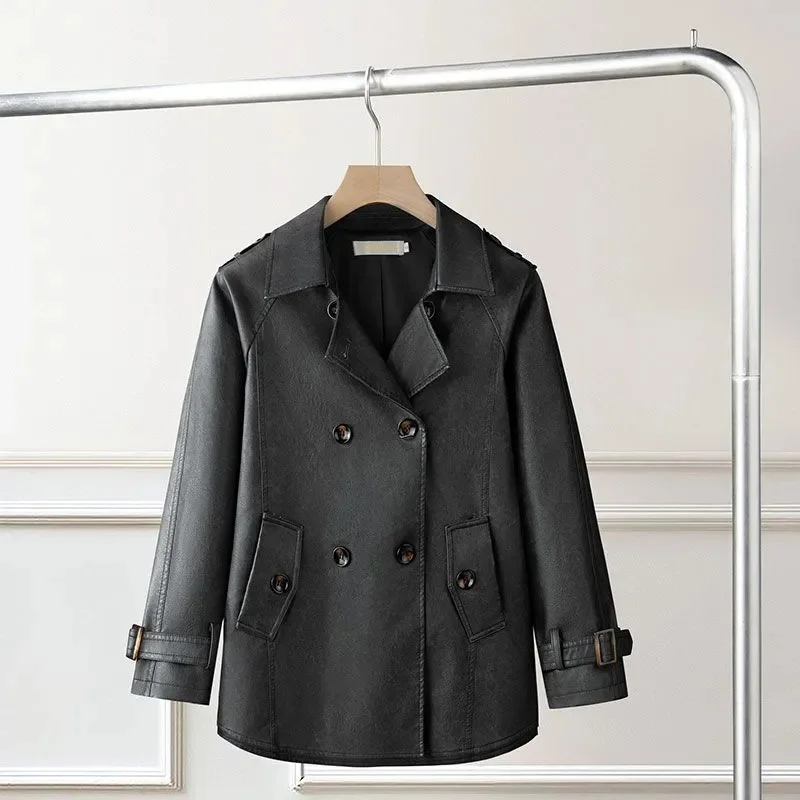 Mother Leather Jacket Female 2025Autumn Winter New High-Quality PU Leather Coat Women's Loose Short Outwear Joker Lapel Overwear