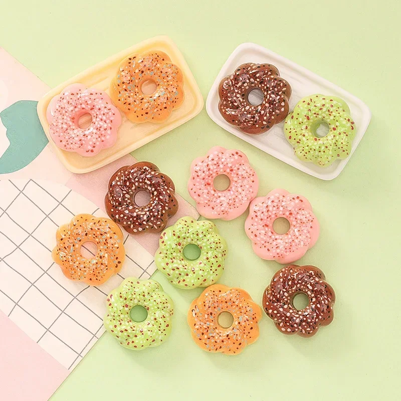 10pcs Simulation Food Toy Flower Donut Diy Handmade Trendy Toy Resin Jewelry Three-dimensional Miniature Claw Machine Ornaments