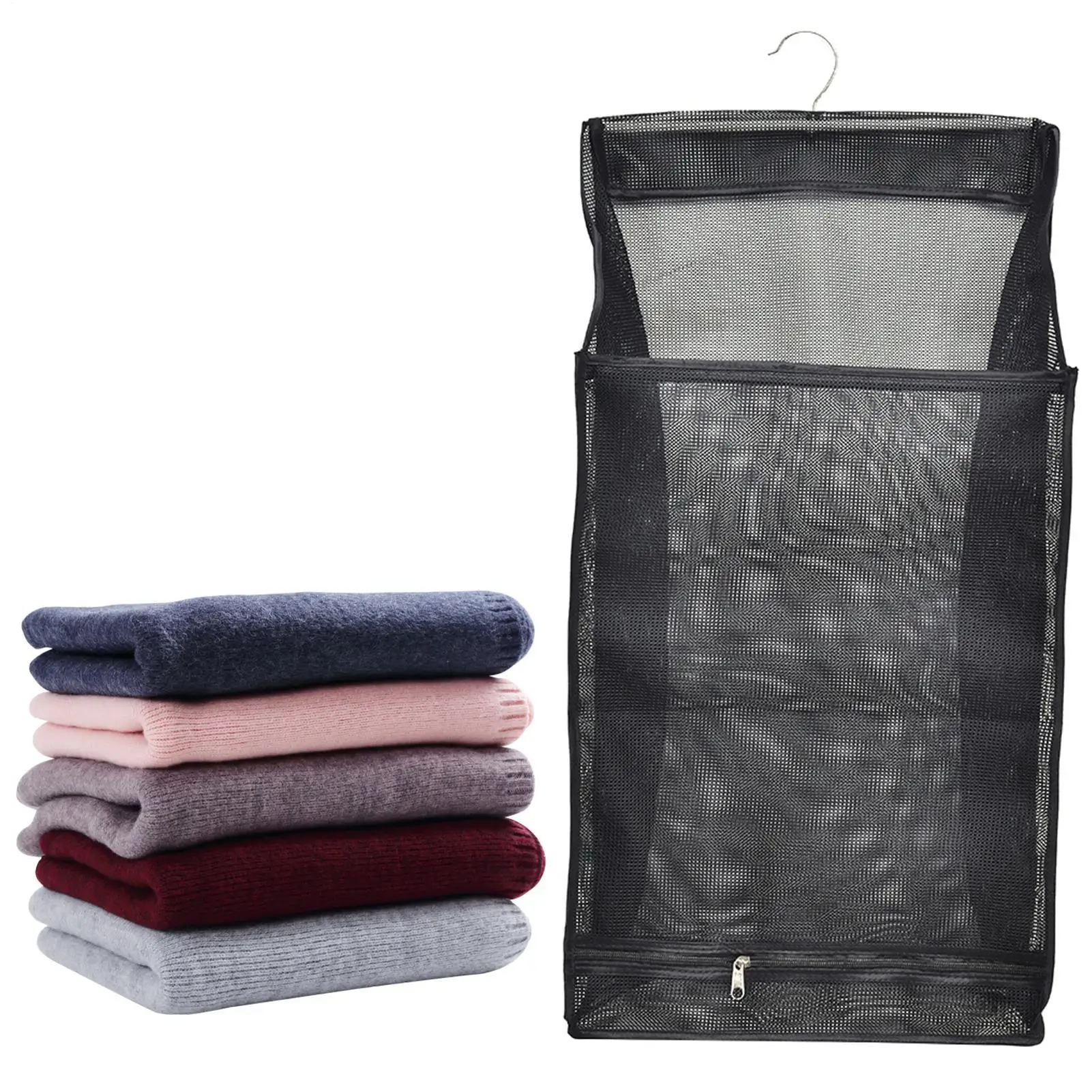 Mesh Laundry Hamper Foldable Hanging Clothes Storage Basket Portable Space Saving Storage Bag Clothes Organizer