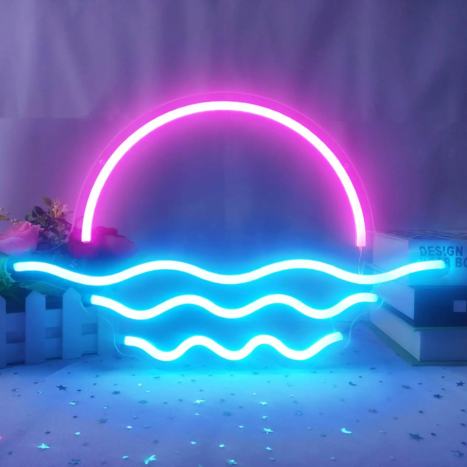 Sunset Ocean Wave Neon Sign LED Wall Art for Bedroom Living Room Home Decor Romantic Ambiance Lighting Unique Gift