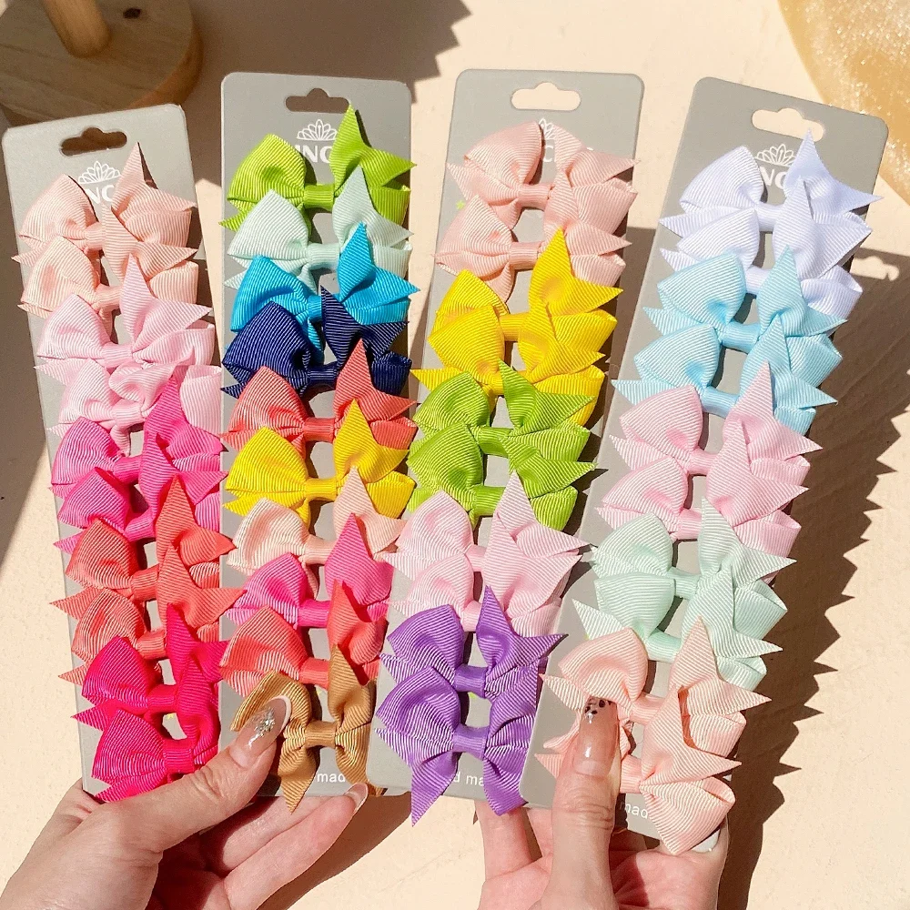 10Pcs/set Baby Grosgrain Ribbon Bowknot Hair Clips for Girls Colorful Bows Clip Hairpin Barrettes Headwear Kids Hair Accessories