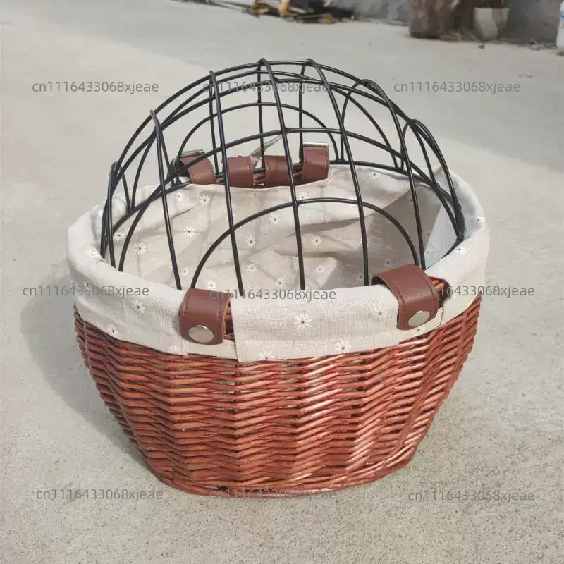 Bicycle pet cage car basket storage basket with iron cover dog cage storage basket rear frame woven