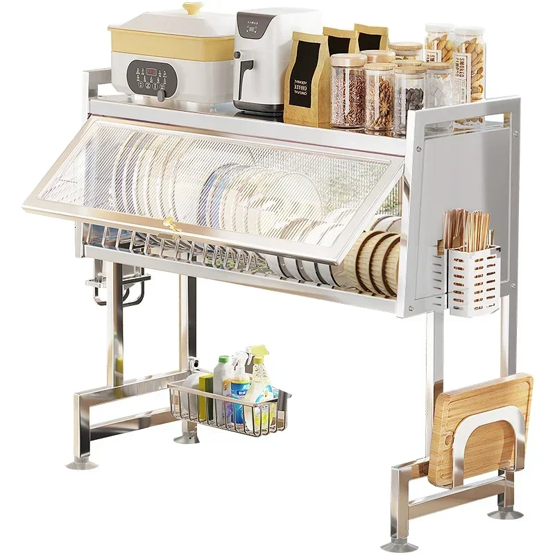 Stainless steel kitchen sink rack dustproof sink tableware storage rack dishwasher multi-function