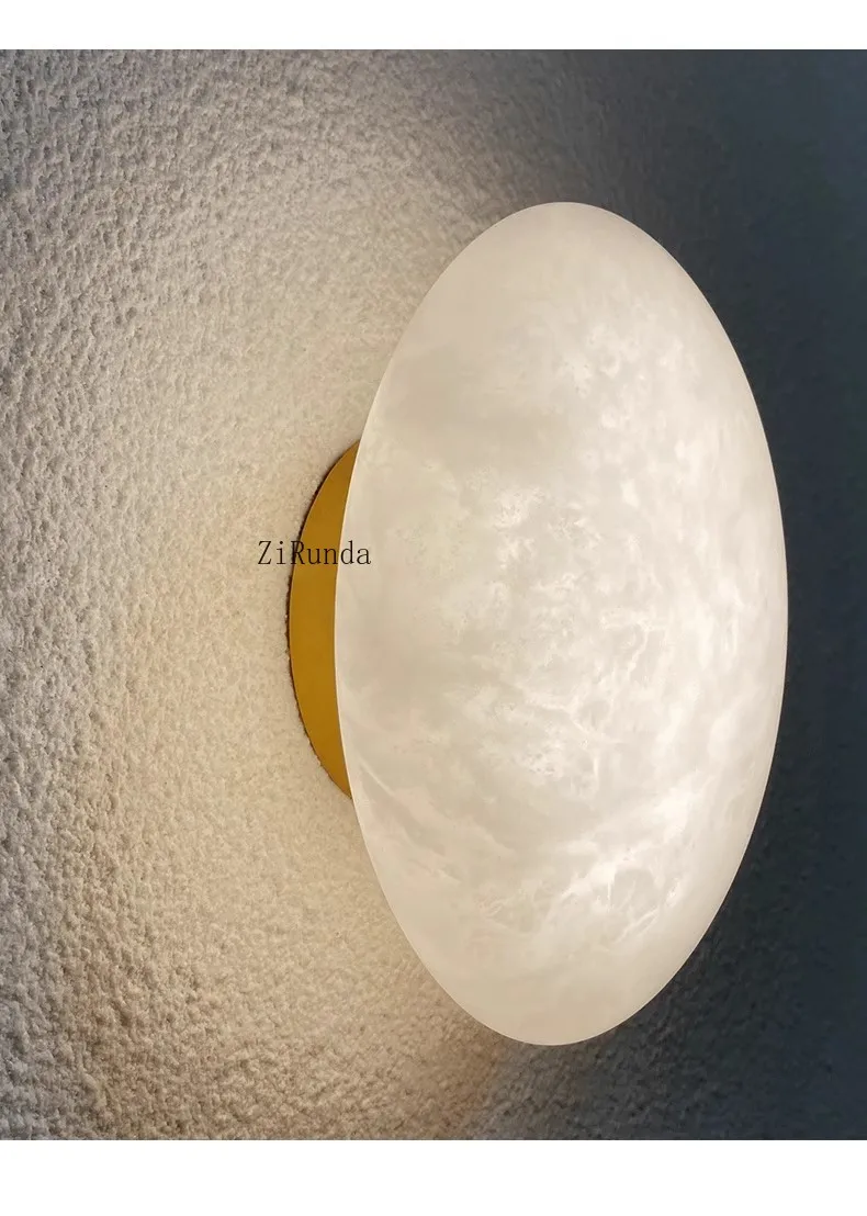 Natural marble wall lamp, light luxury villa hotel room background wall creative all-copper wall lamp