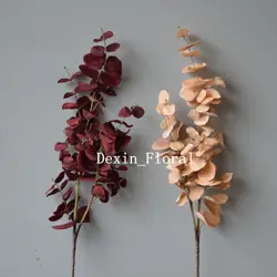 Beige Eucalyptus, Wine Burgundy Artificial Eucalyptus, Leaves, Vintage Greenery Centerpieces