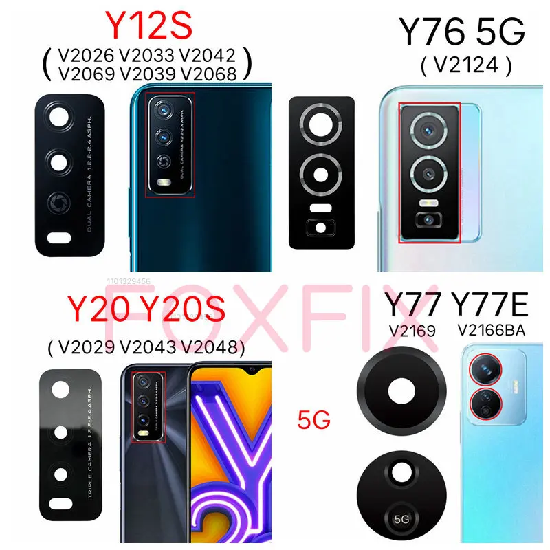 Rear Back Camera Glass Lens For VIVO Y12S Y12A Y20 Y20S Y76 Y77 5G Replacement With Adhesive V2069 V2124 V2169 V2026 V2029 V2043