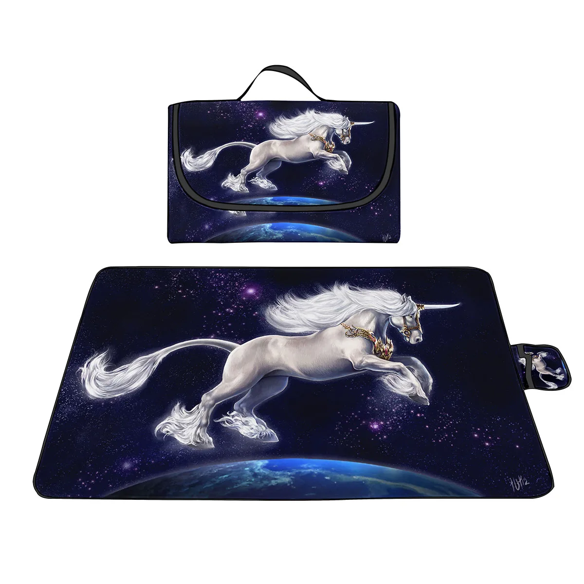 Unicorn Print Sandproof Picnic Blankets,Oxford Beach Blanket Lightweight Handy Mat Tote for Outdoor Camping,Beach,Hiking,Travel