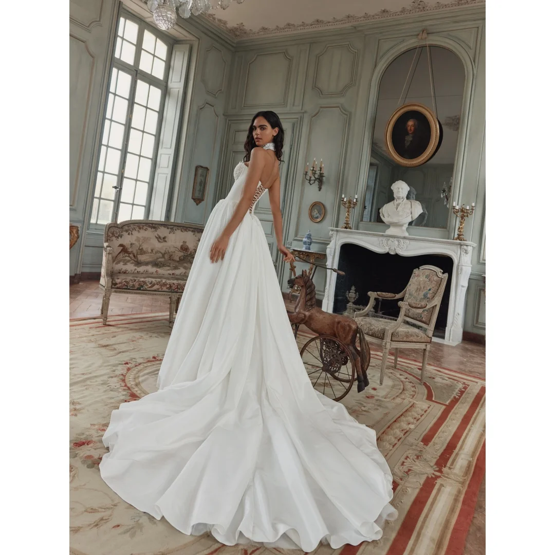 Tokyo Customized High Side Split Ball Gown Wedding Dress Lace Embroidery vestidos de noche Court Train Sleeveless Formal Evening