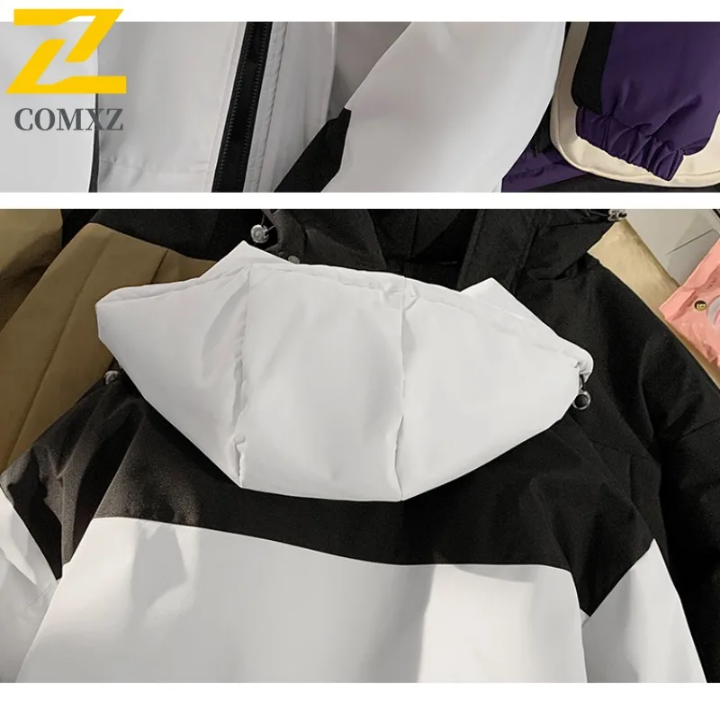 COMXZ 2025 Winter Black Gold Hooded Cotton Jacket Graphene Outdoor Waterproof and Windproof Honeycomb Tech Back Unisex Warm Coat