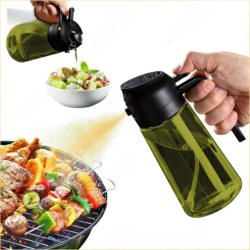 2-in-1-Ölsprühgerät aus dunklem Glas, 470 ml Sprühflasche, Olivenölspender, schwarzes, lichtbeständiges Ölsprühgerät zum Kochen von Salaten