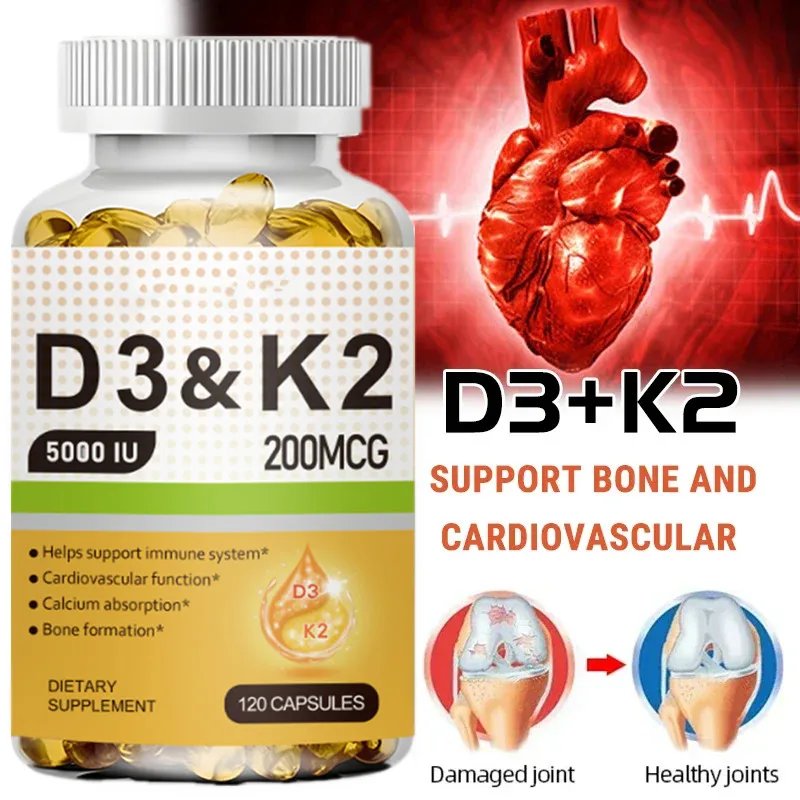 

D3+K2 Vitamin D3 5000IU and 200 Mcg Vitamin K2 (MK-7) Vegan Capsules for Bone Density,teeth,skin,heart Health and Immunity.