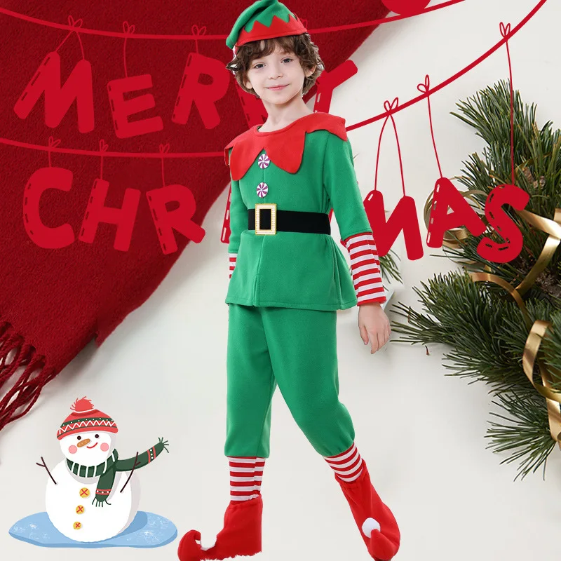 Hot Christmas Family Matching Elf Costume Dress Santa Claus Green Elf Cosplay Clothing for Men Women Girls Boys Suits Xmas Gifts