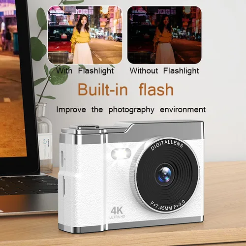 Imagen 2 del producto Cámara Digital HD 4k de 64MP, Zoom 8X AF, Flash incorporado automático, pantalla abatible de 2,4 pulgadas, videocámara Web WIFI, cámara Vlog de viaje para estudiantes