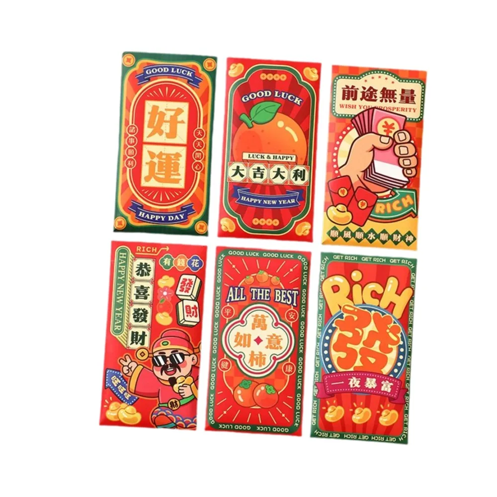 

6Pcs Paper 2026 Horse Year Red Envelope Chinese Style Cartoon Spring Festival Envelope Traditional Blessing Red Pocket New Year