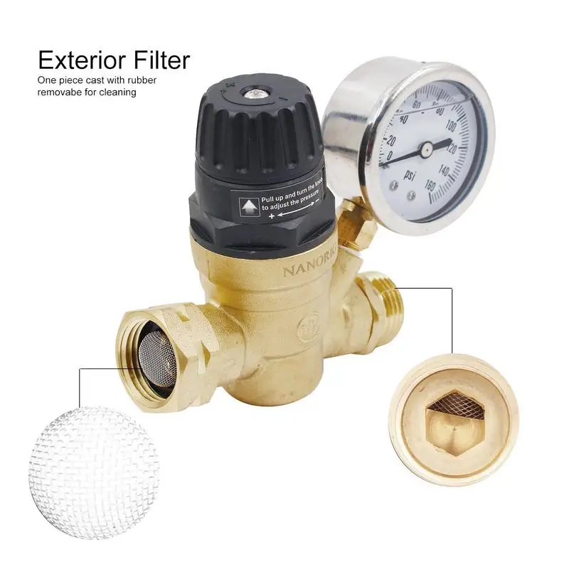 Adjustable Water Pressure Reducer Brass Lead-Free Water Pressure Regulator Adjustable Handle Brass Reducer Valve Water Pressure