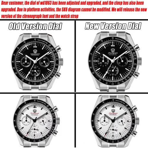 Imagen 2 del producto Watchdives WD1863 Reloj de cuarzo VK63 Movimiento cronógrafo Burbuja Cristal de zafiro 10Bar Impermeable Luminoso 39 mm Relojes vintage