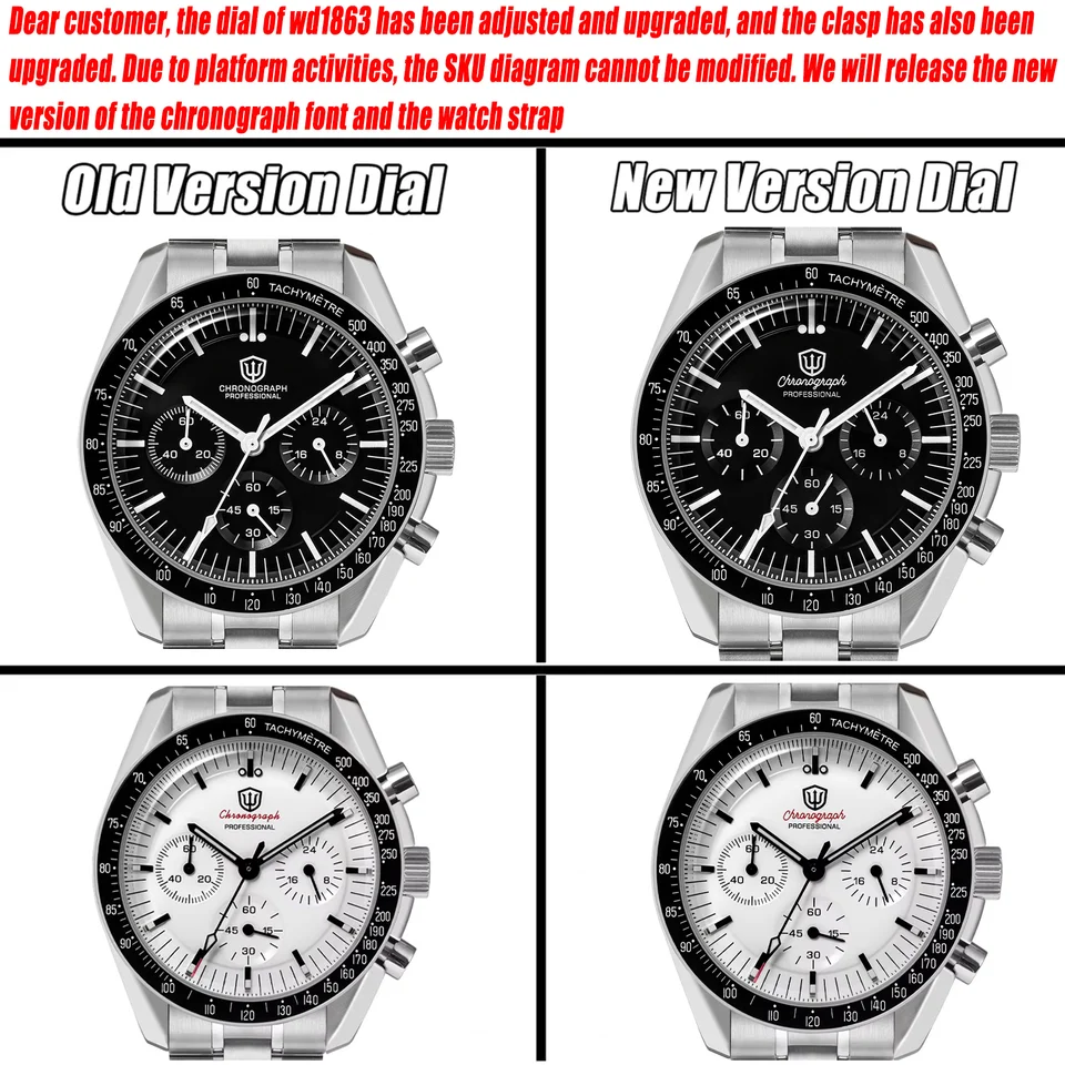 Watchdives WD1863 Quartz Watch VK63 Chronograph Movement Bubble
