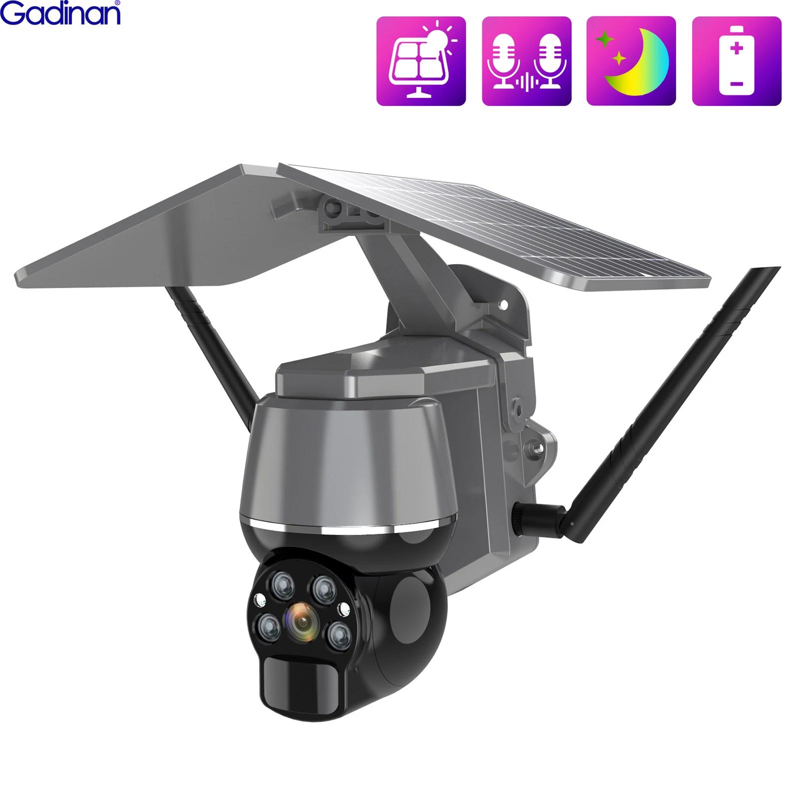 Gadinan 6W Solar 2MP Wifi/4G PTZ IP Camera PIR Motion Detection Security Camera Two-Way Audio 4x digital Zoom Video Surveillance