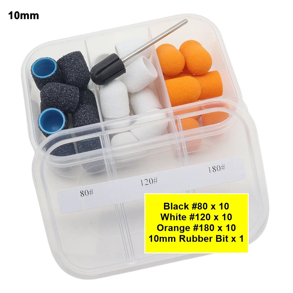 30個 10mm ネイルサンディングキャップ フットファイルリムーバー用ビット1個付き マニキュアペディキュア爪研磨バリ ホームサロン用、10mmx15mm