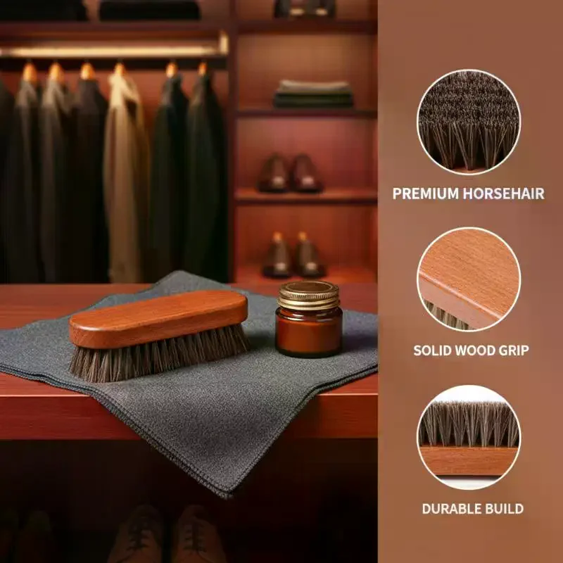 1PCS Handle Details Polishing And Cleaning Brush Horse Hair Wood Brush Leather Shoe Care And Cleaning Shoe Brush