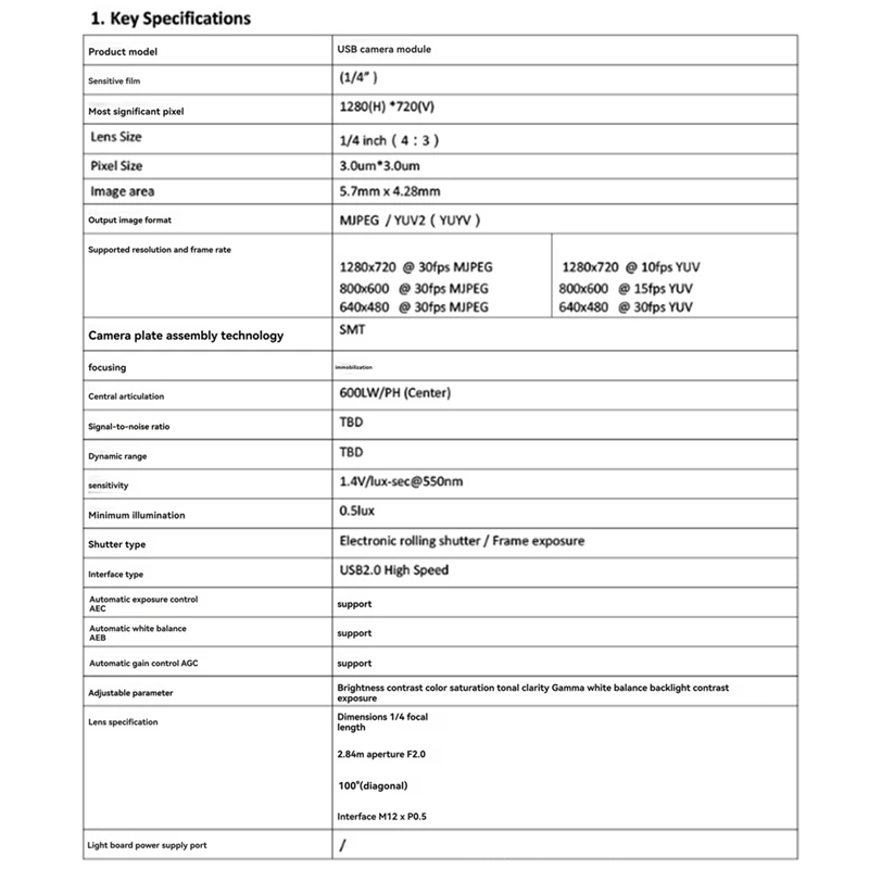 Модуль камеры FFYY-100 градусов 1MP OV9732 1280X720 USB Бесплатный драйвер Ручная фокусировка с 2-метровым кабелем для Winxp/7/8/10