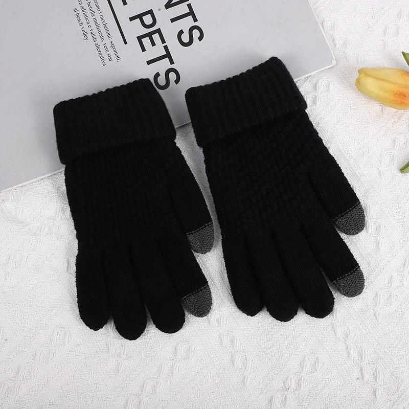 Autumn And Winter Touch Screen Gloves Knitted Jacquard Thick Warm Finger Men And Women Foldable Non-slip Gloves