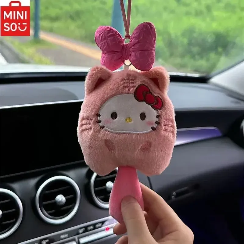 MINISO HelloKitty Car Rearview Mirror Plush Pendant Kawaii Pink Ladies Car Interior Decoration Ornaments Anime Kitty Jewelry