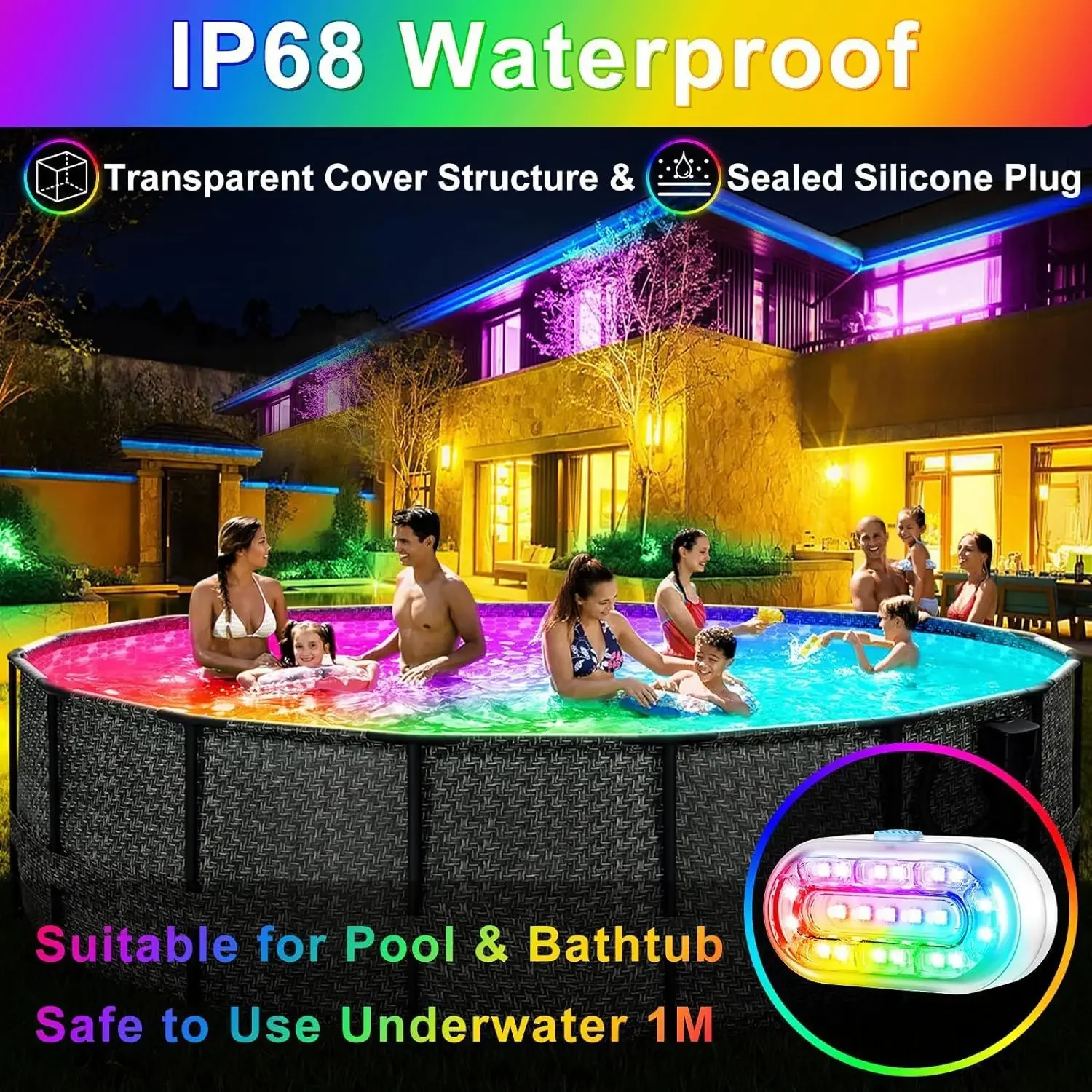 Waterproof Magnetic Pool Light RGB Atmosphere Rechargeable Pool Light Remote Control LED Underwater Light